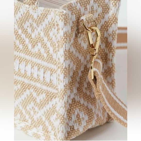 H&M mini jacquard weave beige tote bag BRAND NEW - Picture 2 of 6